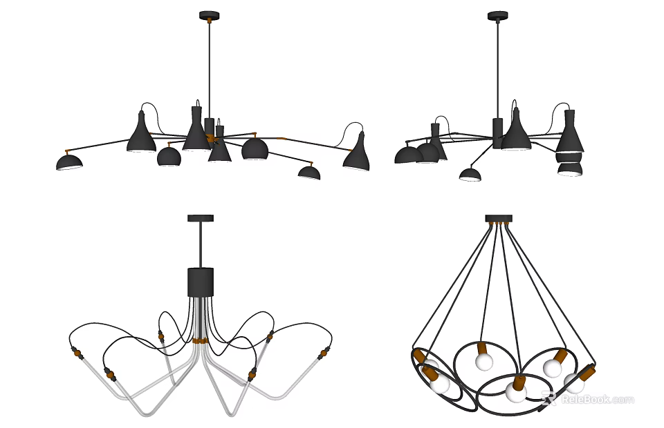 Various Modern Chandeliers With Creative Designs Multiple Arms And Circular Frames 3d model