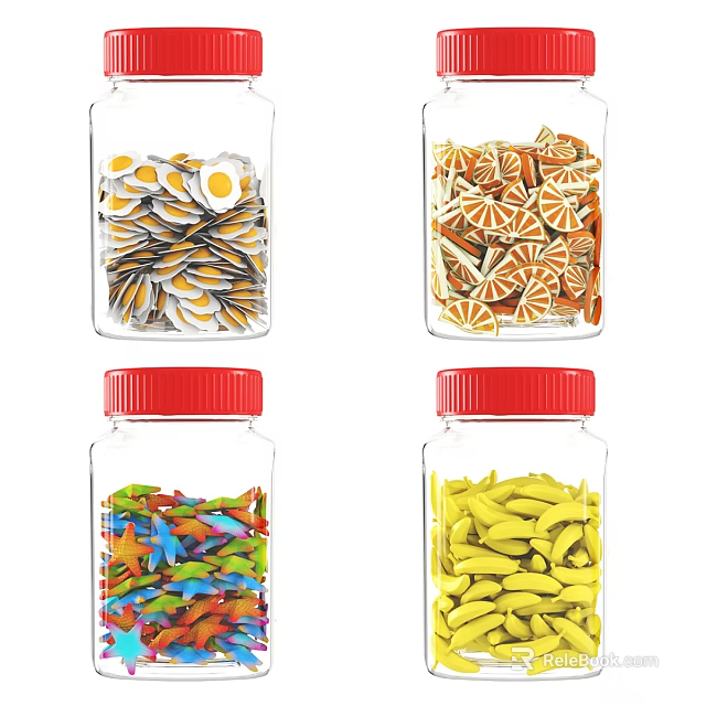 Assorted Edibles In Glass Jars With Various Lids 3d model 