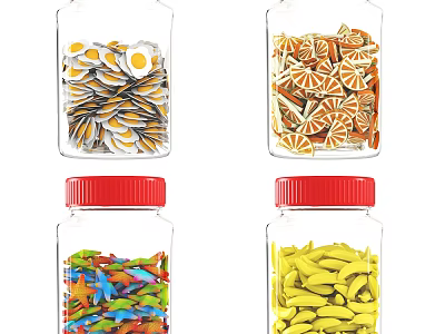 Assorted Edibles In Glass Jars With Various Lids 3d model