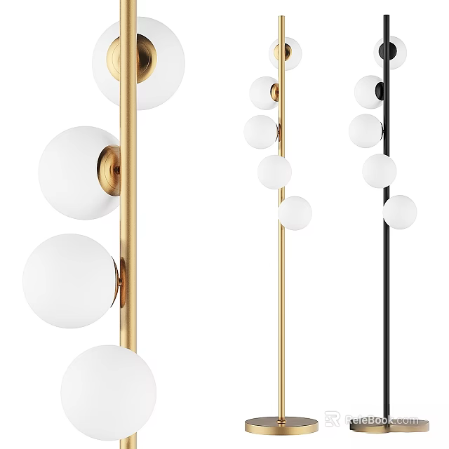 Modern Floor Lamp With White Spherical Shades And Gold Black Poles Design 3d model 