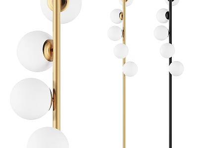 Modern Floor Lamp With White Spherical Shades And Gold Black Poles Design 3d model