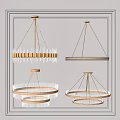 Elegant Modern Chandeliers With Crystal Pendants And Circular Brass Frames 3d model