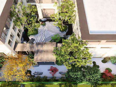 Serene Courtyard Garden With Rockery Stones And Lush Green Plant Landscape 3d model