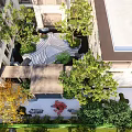 Serene Courtyard Garden With Rockery Stones And Lush Green Plant Landscape