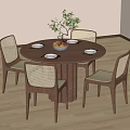 Middle style dining table and chair combination 3d model