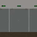 Gray Fire Doors With Red Extinguisher Cabinet And Green Indicator Lights