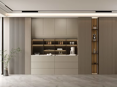 Modern Light Gray Sideboard With Lighted Shelves Storage Drawers And Display Compartments 3d model