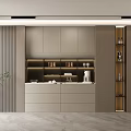 Modern Light Gray Sideboard With Lighted Shelves Storage Drawers And Display Compartments