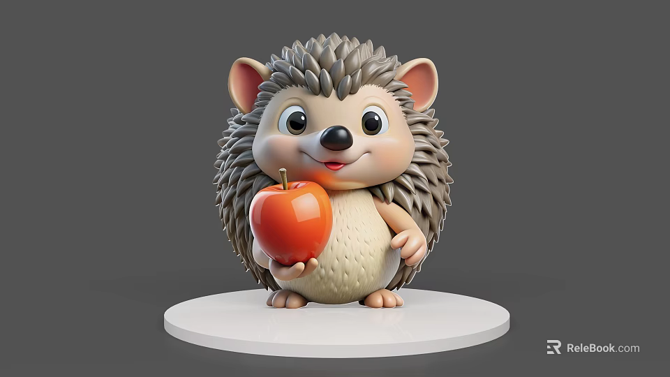 Cute Reptile 3D Figure Holding Red Apple On White Circular Platform Model 3d model