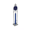 Elegant Grandfather Clock With Blue Face Metal Frame Decorative Top And Pendulum