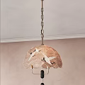 Elegant Chandelier With Beige Shade Featuring Crane Patterns And Metal Chain 3d model