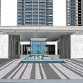 Elegant Modern Entrance Gate Design With Illuminated Path And Tower Buildings