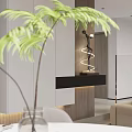 Modern Living Dining Room Interior With Sofa TV Wall And Decorative Plants