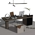 Modern Minimalist Desk Interior With Computer Lamp Plant Chair And Magazines