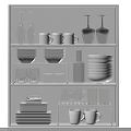 Modern Tableware Set with Plates Bowls Cups And Glasses On White Shelf