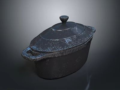 Durable Cast Iron Cooking Pot With Fitted Lid Two Side Handles And Textured Surface Design 3d model