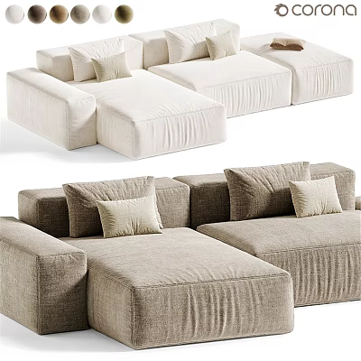 Cozy Two Seater Sofa With Beige Linen Fabric And Decorative Cushions 3d model