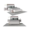 Modern Upholstered Double Bed With Bedside Tables Bed Bench And Decorative Pillows On Patterned Rug 3d model