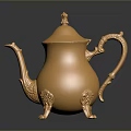 Elegant Golden Teapot With Decorative Spout Handle And Ornate Base Design