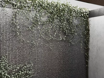 Lush Green Vines Draping Over Textured Black Wall In Contemporary Interior Space 3d model