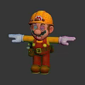 Cartoon Character as Construction Worker with Yellow Hard Hat Red Overalls Open Arms Pose