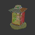 Traditional Pavilion Model With Green Tile Roof Eaves Wooden Structure Doors Windows On Grass Base