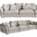 Modern Three Seater Sofa Upholstered In Gray Fabric With Plush Pillows And Comfortable Design
