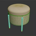 Round Rattan Stool with White Padded Seat and Wooden Legs Design