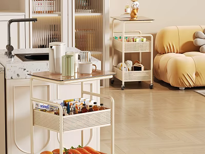 Modern Multi Tier Kitchen Storage Shelf With Wheels For Cans And Vegetables 3d model