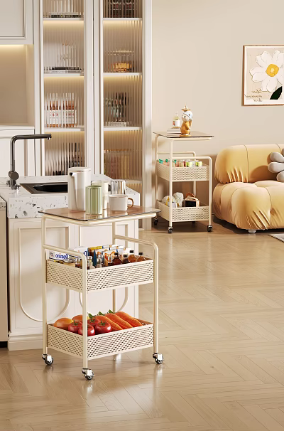 Modern Multi Tier Kitchen Storage Shelf With Wheels For Cans And Vegetables 3d model