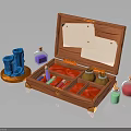 Open Vintage Wooden Storage Chest With Colorful Bottles And Scrolls