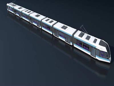 Modern White And Blue Metro Train With Windows And Roof Solar Panels 3d model
