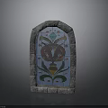 Architectural Arched Stone Framed Stained Glass With Decorative Fox Pattern Design
