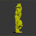 Stone Bear Sculpture With Two Interacting Bears On Branch And Base 3d model