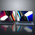 Sleek Modern Laptops With Colorful Screens And Wireless Mouse On Reflective Surface