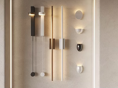 Modern Stylish Wall Lamps Displayed With Various Shapes And Decorative Designs 3d model
