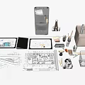 Design Workspace Essentials Featuring Sketches Notebooks Stationery Ruler Pencils And Pen Holder