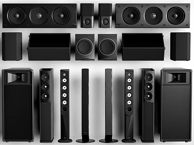 High Quality Home Audio Headphones and Speakers with Floor Standing Bookshelf and Subwoofer Models 3d model