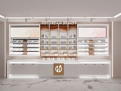 Modern Hair And Beauty Salon Interior With Display Shelves Products Bright Lighting And White Counter 3d model