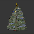 Colorful Christmas Trees and Green Pine Plants with Spiral Decorations Star Toppers and String Lights