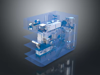Industrial Equipment Multi Layer Structure With Tanks Pipes And Mechanical Components 3d model