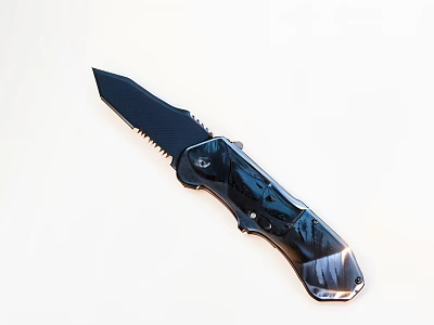 High Quality Folding Knife as Essential Hardware Tool with Serrated Blade and Ergonomic Black Handle 3d model