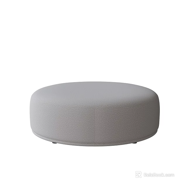 Modern Gray Round Ottoman with Soft Fabric Upholstery for Home Decor 3d model 