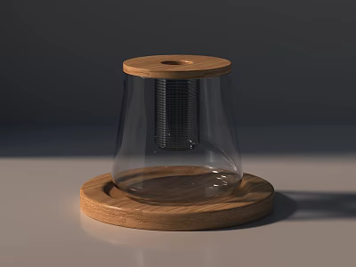 Transparent Glass Tea Set With Wooden Lid Metal Strainer And Tray 3d model