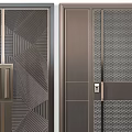 Contemporary Double Doors With Bronze Textured Panels Circular Handles And Geometric Designs