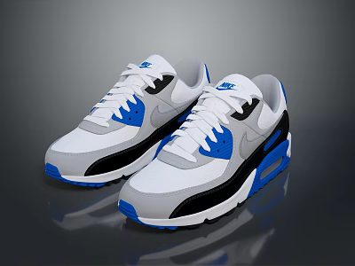 Stylish White Gray Blue Black Sporty Sneakers With Air Cushion For Daily Casual Wear 3d model