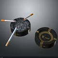 H Brand Ashtrays With Black And Gold Decorations Holding Cigarette Butts Inside