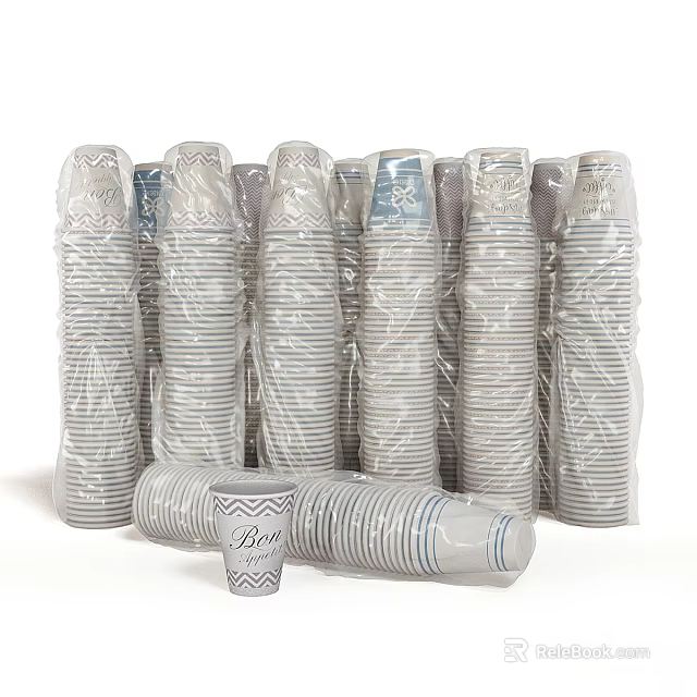 Commercial Equipment Stacked Disposable Cups With Transparent Packaging For Business Use 3d model 