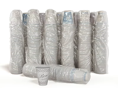 Commercial Equipment Stacked Disposable Cups With Transparent Packaging For Business Use 3d model