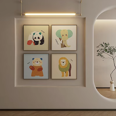 Cartoon Animal Photo Wall with Panda Elephant Bear Lion Prints for Kids Room Decor 3d model
